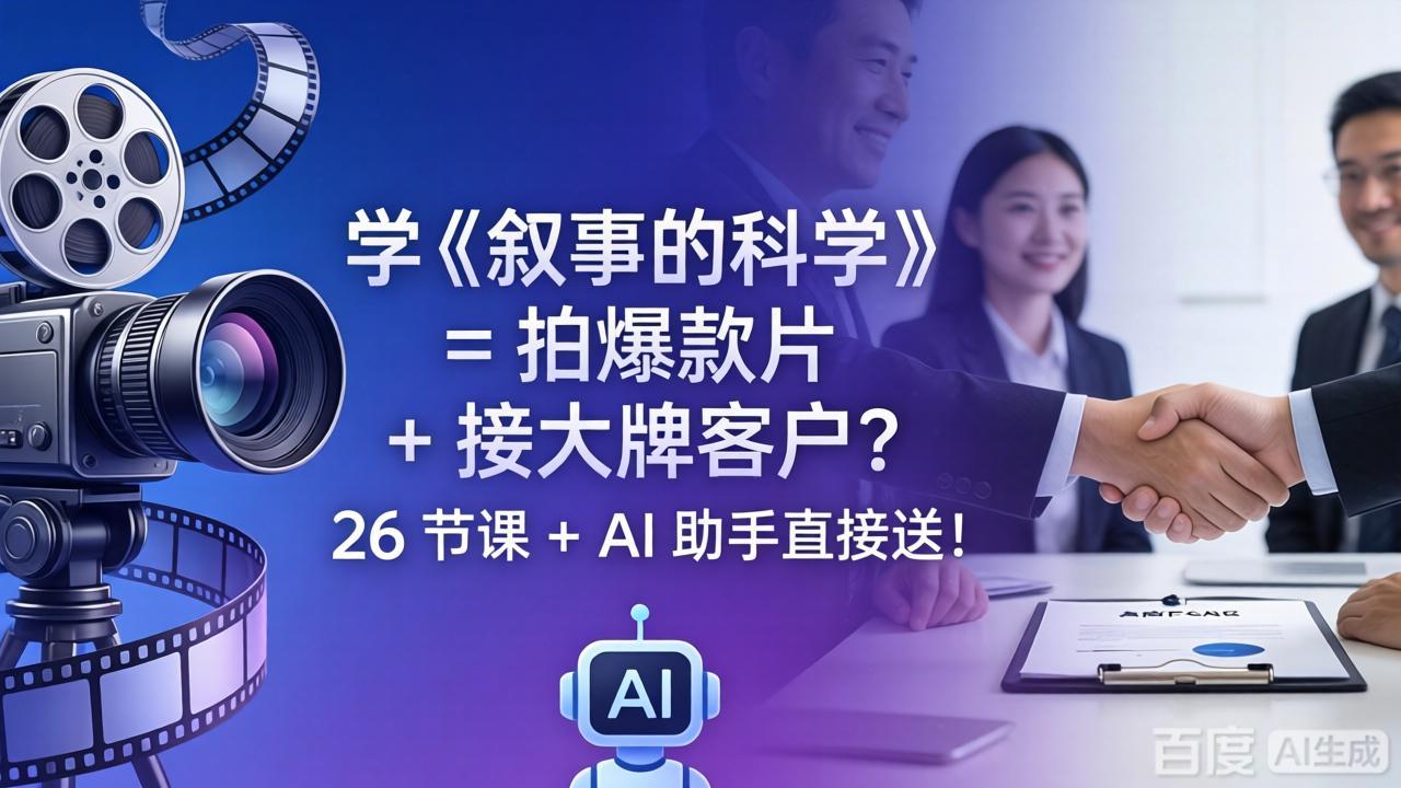 (18302 期)学《叙事的科学》:拍出爆款影片、拿下大牌客户不是梦!26 节课加 AI 助手免费送! (18302 期)学《叙事的科学》:拍出爆款影片、拿下大牌客户不是梦!26 节课加 AI 助手免费送!