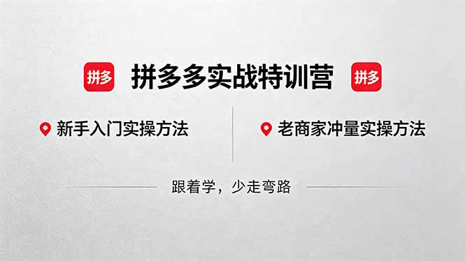 （18309 期）拼多多实战特训营(更新 5 月 3)：不管是新手入门或老商家冲量，都有实操方法，跟着学，少走弯路